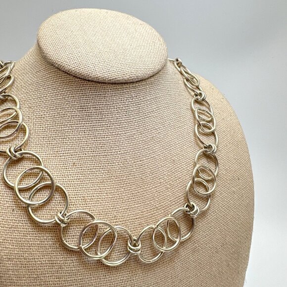 VTG Sterling Silver 925 Large Round Link Chain Necklace Size 18.5" Length - Picture 3 of 9